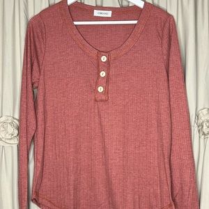Terracotta / Rust Long Sleeved Waffle Knit Henley Top NWOT